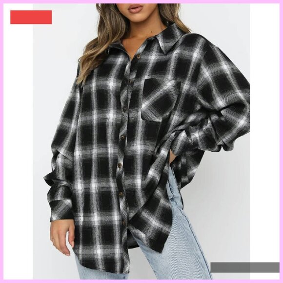 Long Sleeve Plaid Button Down Shirt, Business Casual Blouse Top - Picture 4 of 4